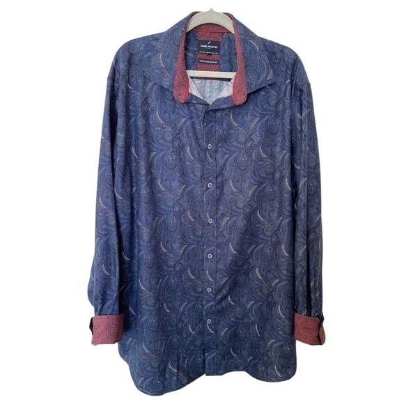 DANIEL Hechter Paris Long Sleeve Button Down Shirt, Blue Paisley, 2XL - Picture 5 of 16